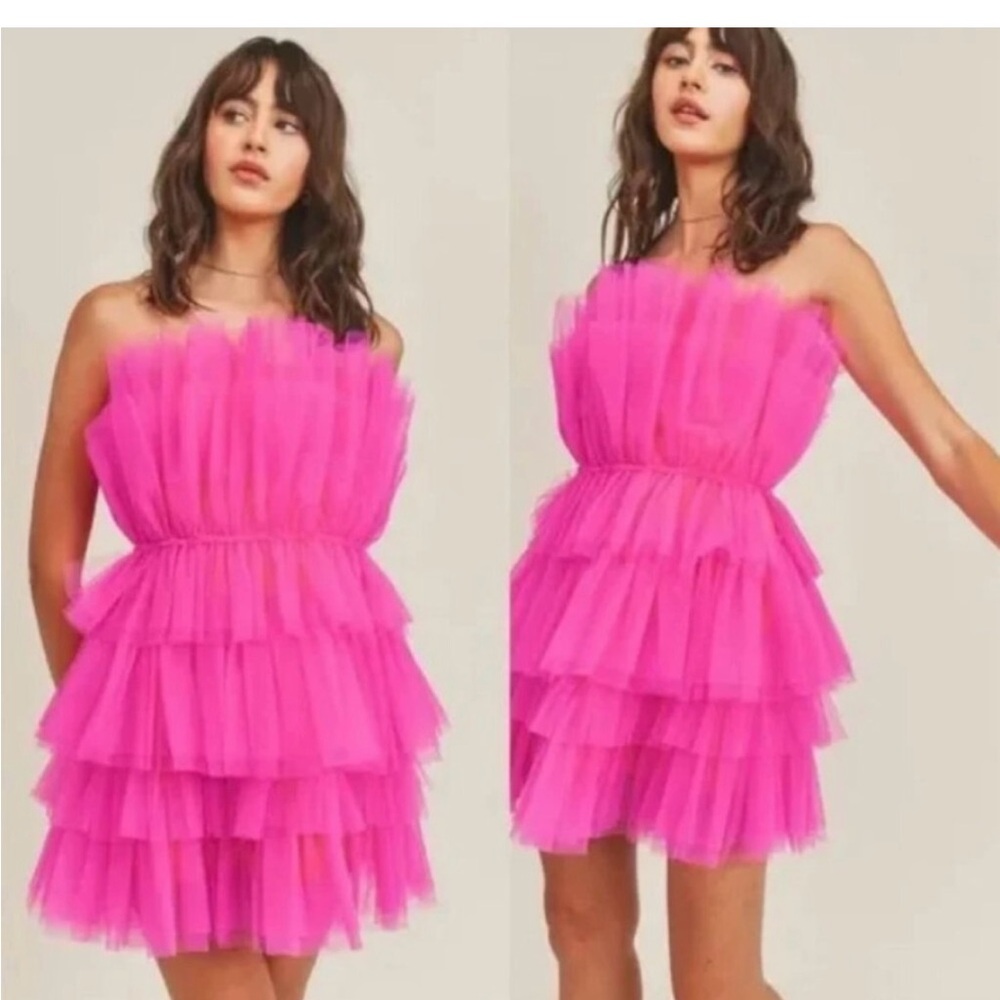 Vibrant Pink Tiered Tulle Dress - Picture 1 of 3